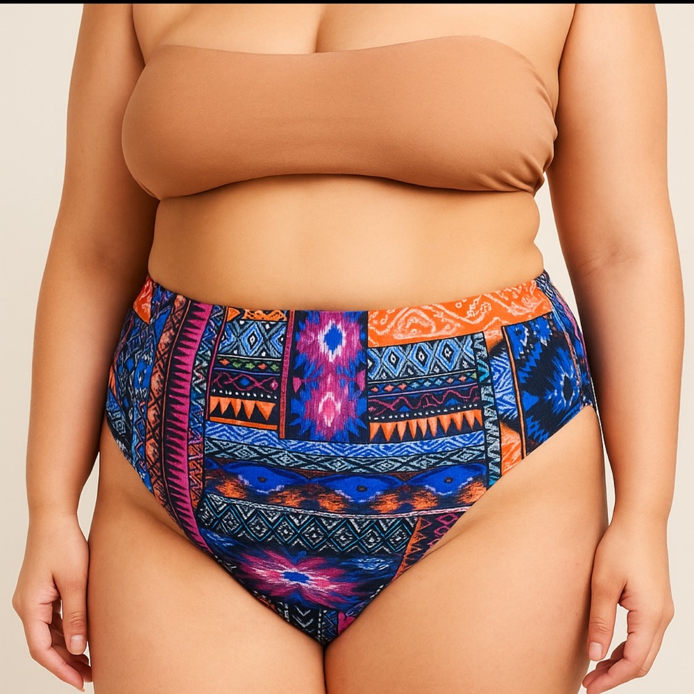Rue21 Plus Size High Waisted Bikini Bottoms 2X Aztec Tribal Print Swimwear NWT